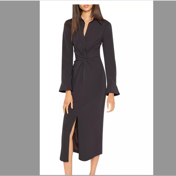 EUC Cinq a Sept Black McKenna Midi Dress Twist Front Slit - Picture 1 of 12